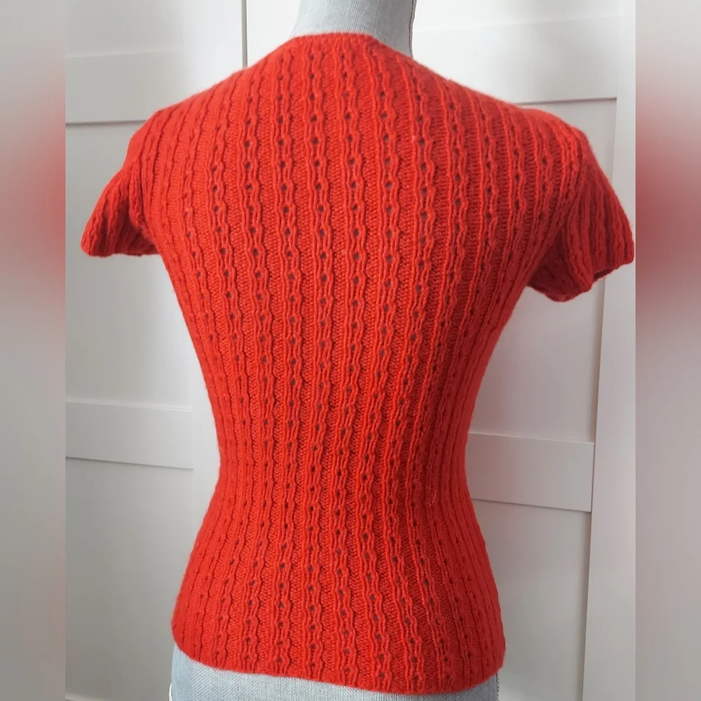 ❤️BUY2️⃣GET1️⃣🆓$1,900 OSCAR DE LA RENTA CASHMERE RED BOW RUNWAY HAND KNIT XS - Picture 4 of 8